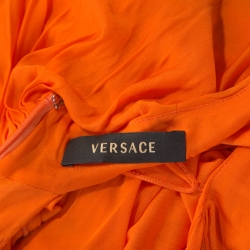 مملوكة مسبقًا Versace Orange Jersey Draped Halter Neck Top M