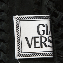 Pre Owned Gianni Versace Vintage Black Leather Fringe Overcoat S