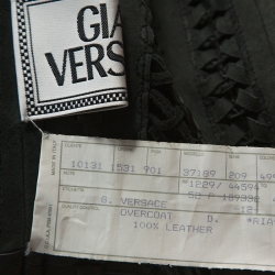 Pre Owned Gianni Versace Vintage Black Leather Fringe Overcoat S