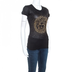 مملوكة مسبقًا Versace Black Jersey Medusa Embellished T-shirt S