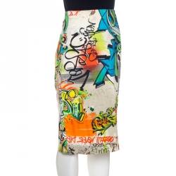 Pre Owned Versace Collection Multicolor Printed Cotton Stretch  Sheath Skirt M