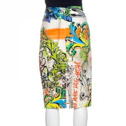 Pre Owned Versace Collection Multicolor Printed Cotton Stretch  Sheath Skirt M