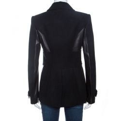 Versace Black Wool and Leather Patch Detail Tailored Jacket M