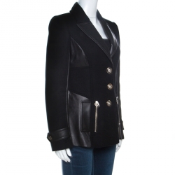 Versace Black Wool and Leather Patch Detail Tailored Jacket M