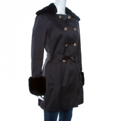 Versace Collection Black Rabbit Fur Trim Detail Coat M