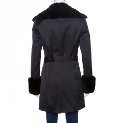 Versace Collection Black Rabbit Fur Trim Detail Coat M