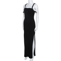 Pre Owned Gianni Versace Couture Black Wool Halter Neck Fitted Dress M
