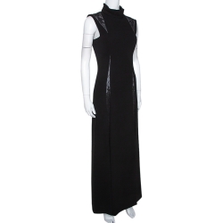 مملوكة مسبقًا Gianni Versace Couture Black Wool & Silk Lace Trim Panelled Dress M