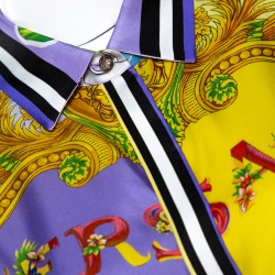 Pre Owned Versace Multicolor Beverly Palm Printed Silk Shirt Dress L
