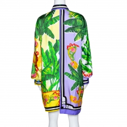 Pre Owned Versace Multicolor Beverly Palm Printed Silk Shirt Dress L