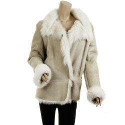 Pre Owned Versace Versus Beige Leather and Suede Fur Coat L