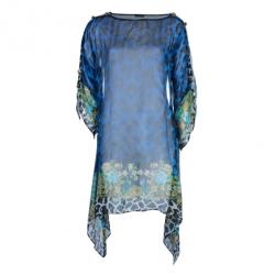 مملوكة مسبقًا Versace Blue Animal Floral Silk Top M