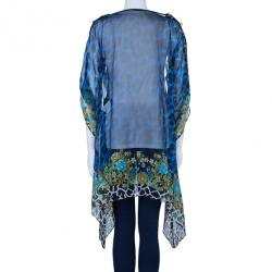 مملوكة مسبقًا Versace Blue Animal Floral Silk Top M