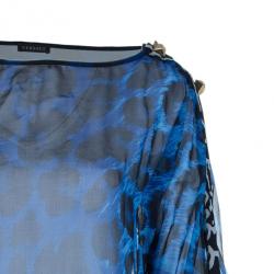 مملوكة مسبقًا Versace Blue Animal Floral Silk Top M