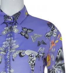 مملوكة مسبقًا قميص فيرساتشي كم طويل أزرار أمامية حرير بنفسجي منقوش S