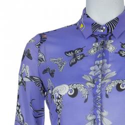 مملوكة مسبقًا قميص فيرساتشي كم طويل أزرار أمامية حرير بنفسجي منقوش S