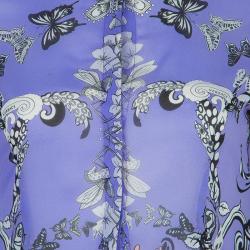 مملوكة مسبقًا قميص فيرساتشي كم طويل أزرار أمامية حرير بنفسجي منقوش S