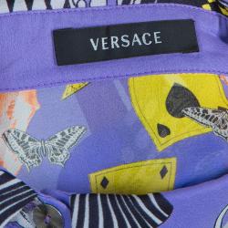 مملوكة مسبقًا قميص فيرساتشي كم طويل أزرار أمامية حرير بنفسجي منقوش S