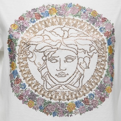 Pre Owned Versace White Cotton Medusa Embellished Short Sleeve T-Shirt S