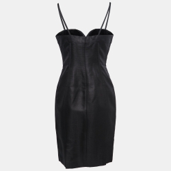 Pre Owned Versace Black Silk Bustier Midi Dress M