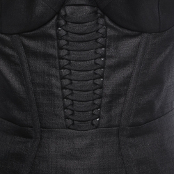 Pre Owned Versace Black Silk Bustier Midi Dress M