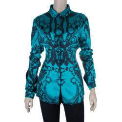 Pre Owned Versace Green Pixel Printed Silk Shirt L
