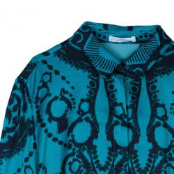 Pre Owned Versace Green Pixel Printed Silk Shirt L