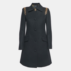 Versace Black Wool Chain Detail Single Breasted Coat S