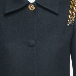 Versace Black Wool Chain Detail Single Breasted Coat S