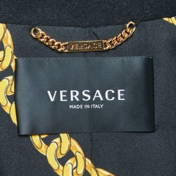 Versace Black Wool Chain Detail Single Breasted Coat S