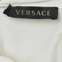 مملوكة مسبقًا Versace Cream Silk Collar Knot Top M