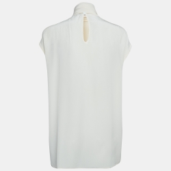 مملوكة مسبقًا Versace Cream Silk Collar Knot Top M