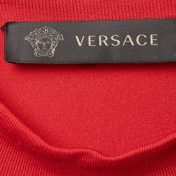 Pre Owned Versace Red  Wool Cut-out Sheath Midi Dress M