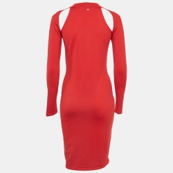 Pre Owned Versace Red  Wool Cut-out Sheath Midi Dress M