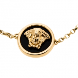 Pre Owned Versace Medusa Diamond 18k Yellow Gold Soft Charm Bracelet