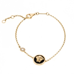 Pre Owned Versace Medusa Diamond 18k Yellow Gold Soft Charm Bracelet
