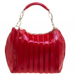 Versace Red Leather and Stripe Patent Leather Hobo
