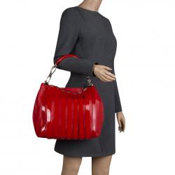 Versace Red Leather and Stripe Patent Leather Hobo
