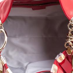 Versace Red Leather and Stripe Patent Leather Hobo