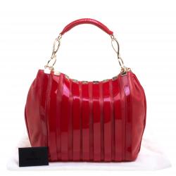 Versace Red Leather and Stripe Patent Leather Hobo