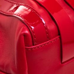 Versace Red Leather and Stripe Patent Leather Hobo