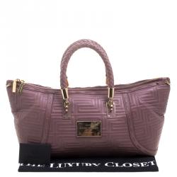 Versace Cedar Dark Beige Embossed Leather Braided Satchel