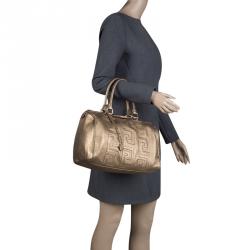 Pre Owned Versace Gold Leather Signature Boston Bag