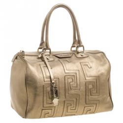 Pre Owned Versace Gold Leather Signature Boston Bag