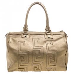 Pre Owned Versace Gold Leather Signature Boston Bag