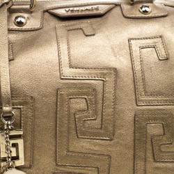 Pre Owned Versace Gold Leather Signature Boston Bag