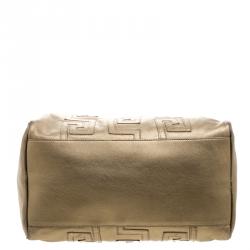 Pre Owned Versace Gold Leather Signature Boston Bag
