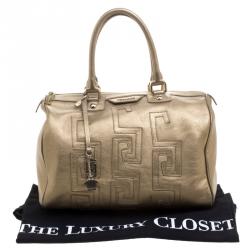 Pre Owned Versace Gold Leather Signature Boston Bag