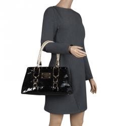 Pre Owned Versace Black Quilted Patent Leather Snap Out Of It Tote