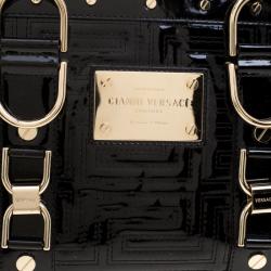 Pre Owned Versace Black Quilted Patent Leather Snap Out Of It Tote